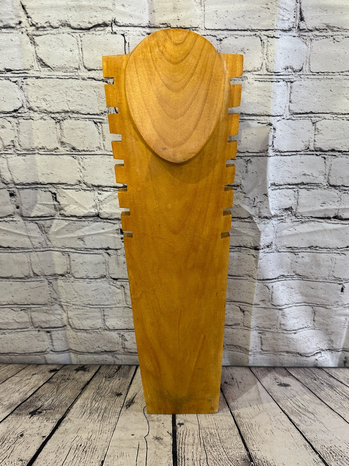 60cm Hand Carved Wooden Necklace On Base Chain Jewellery Display Stand Bust