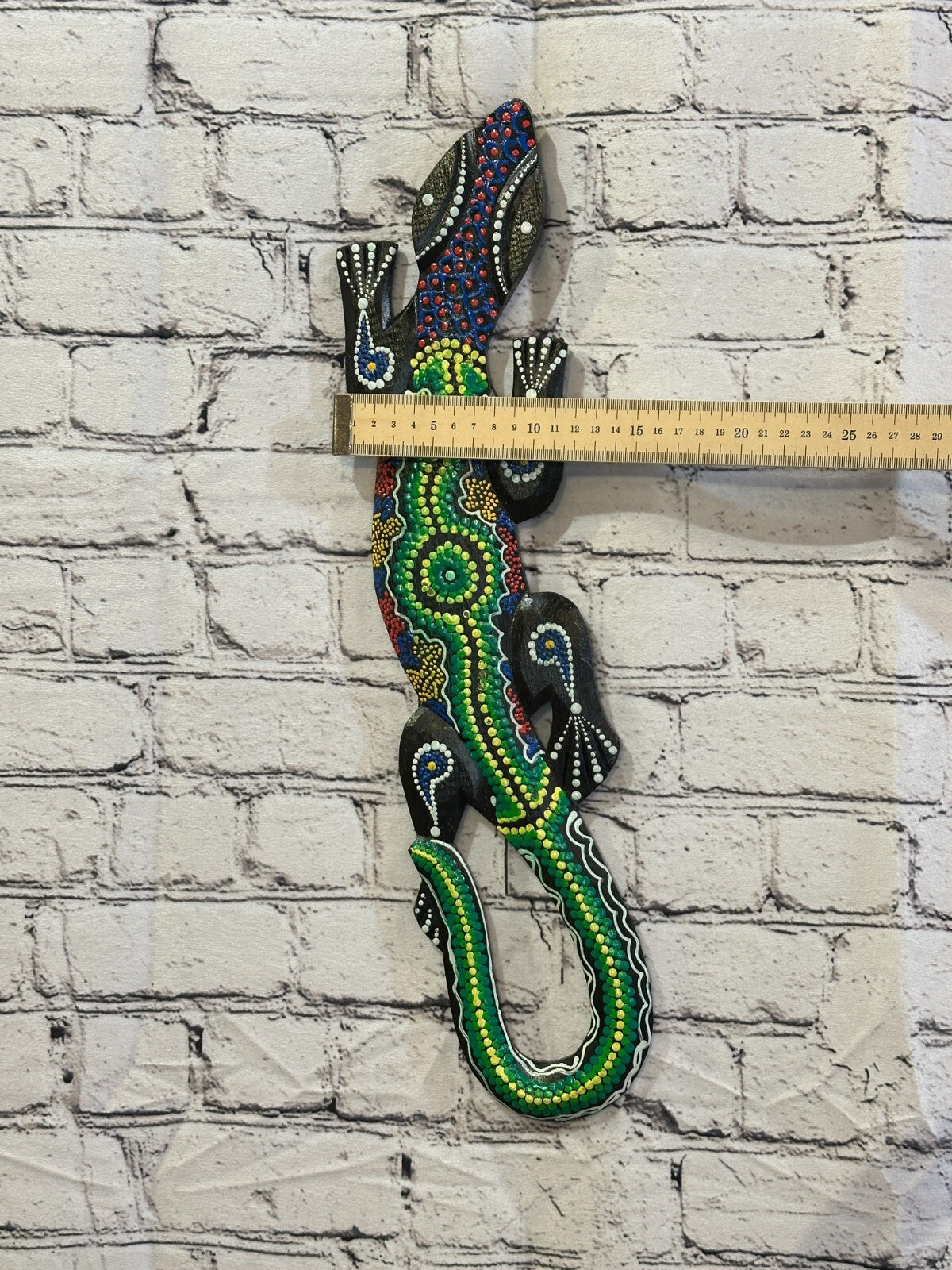 50cm Gecko Carved Wooden Dot Painted Ethnic Tribal Tiki Wall Handmade No 2