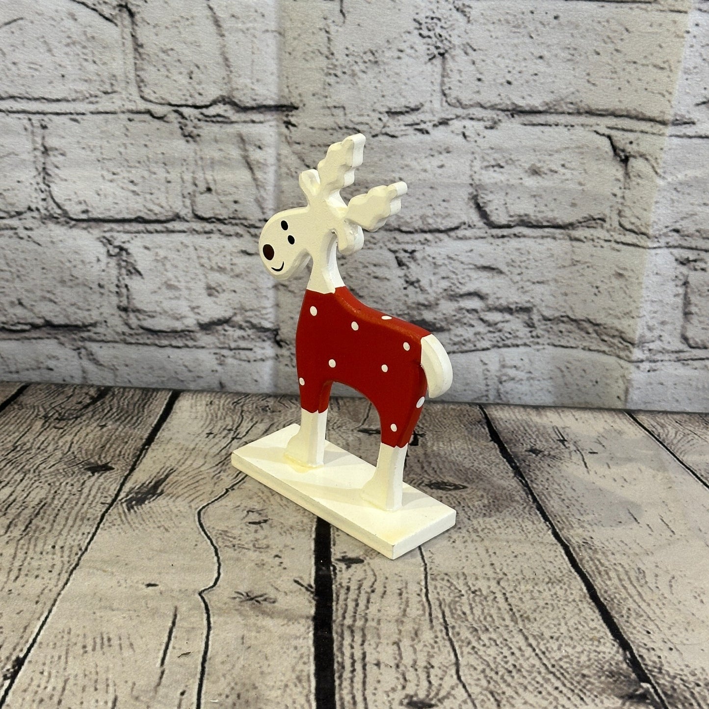 18cm x 10cm Red Handcrafted Wood Reindeer Xmas Christmas Ornament Antlers