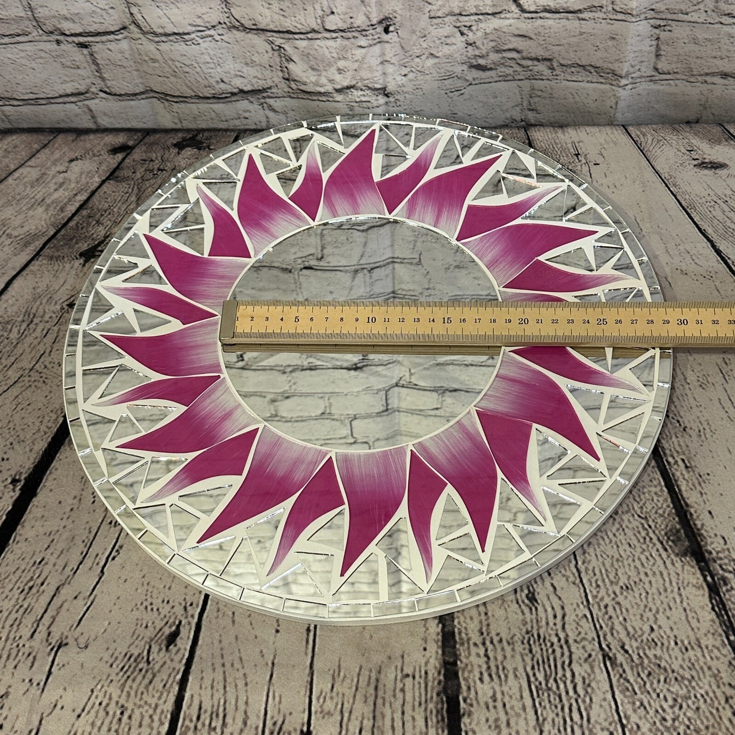 Pink Flame Sun Mosaic Tile Wall Mirror 40cm x 40cm 16 Inches Handmade New