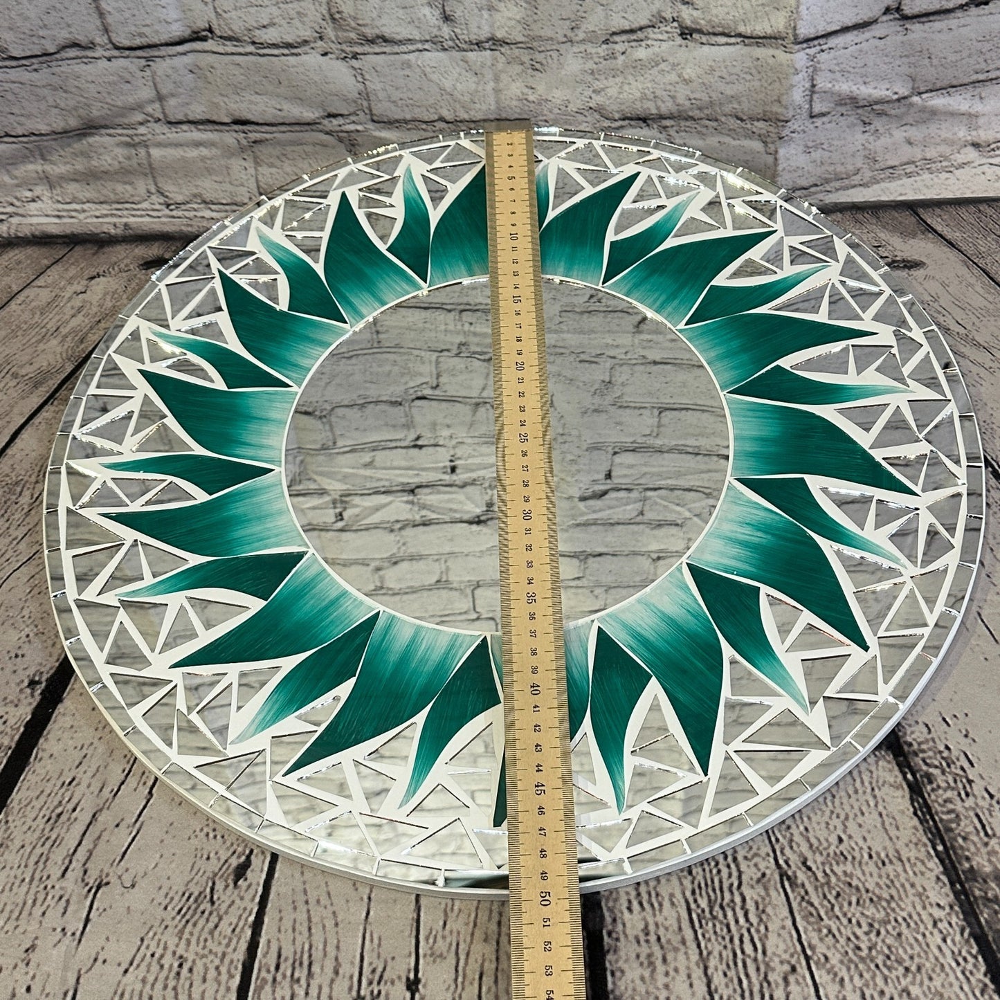 Green Flame Sun Mosaic Tile Wall Mirror 50cm x 50cm 20 Inches Handmade New