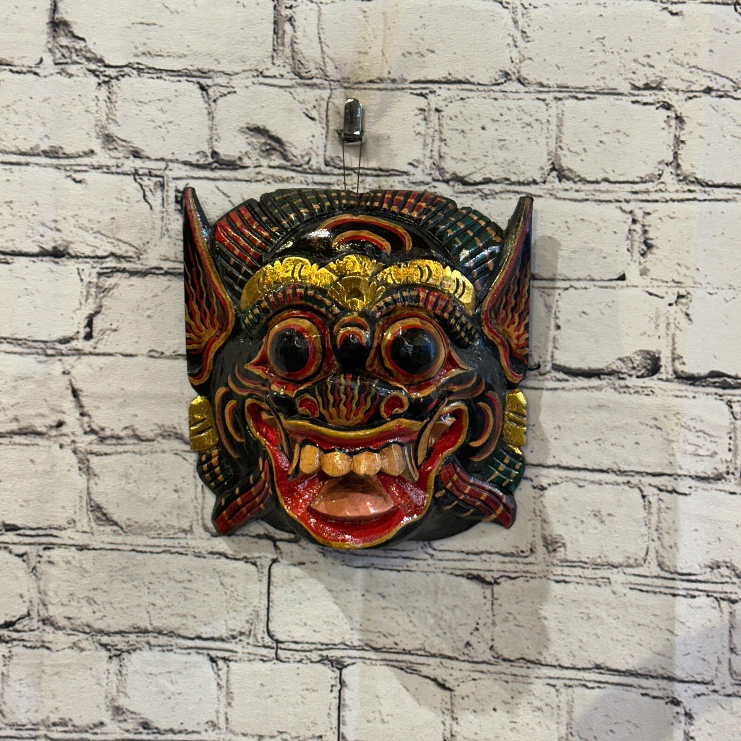 Large Wooden Black Barong Wall Mask 20cm x 20cm Handmade And Fairtrade Hindu