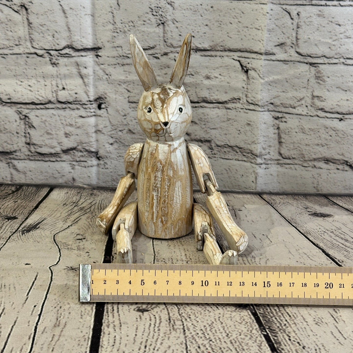 20cm Shabby White Rabbit Sitting Animal Wooden Shelf Ornament Handmade Fairtrade