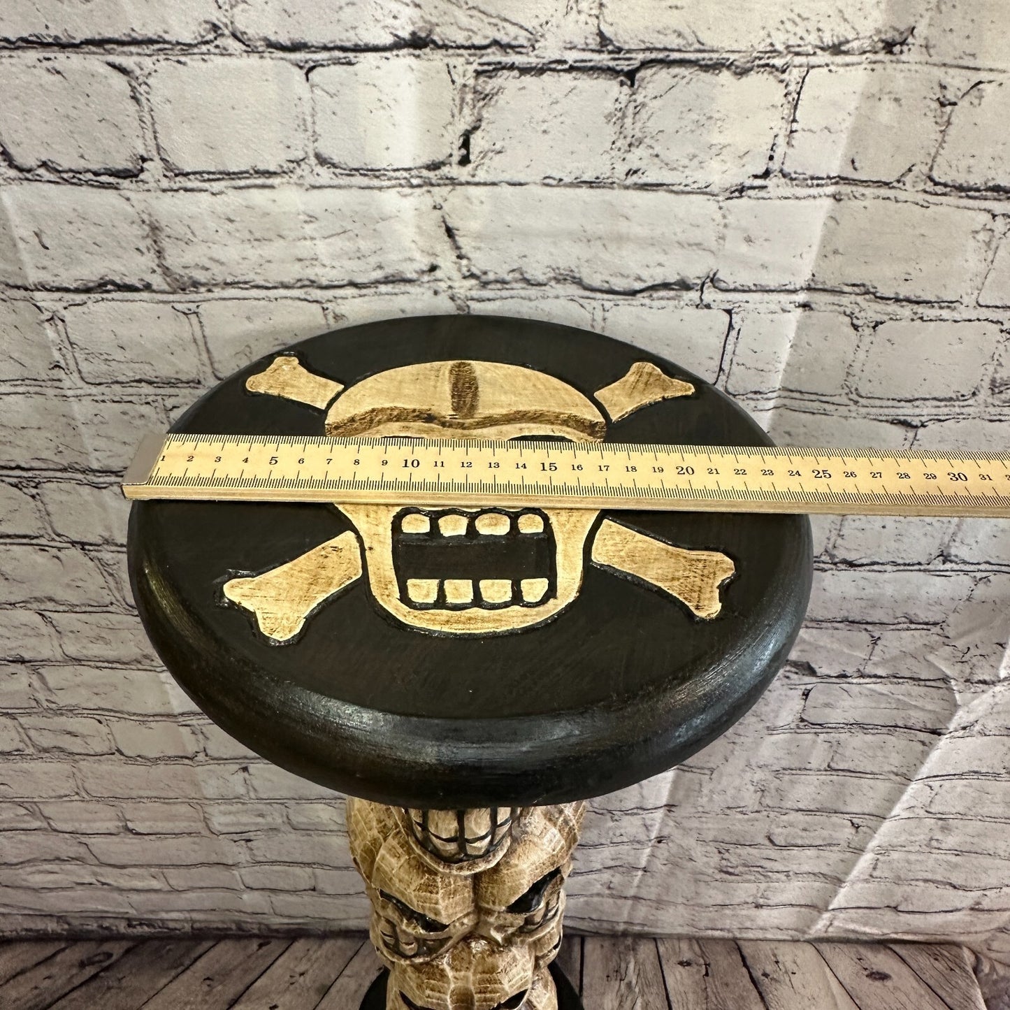 75cm Skull Tower Wood Side Table Bone Skull Flower Stand Solid Wood Gothic New