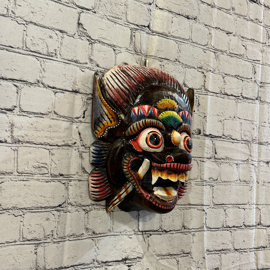 Large Wooden Brown Barong Wall Mask 30cm x 25cm Handmade And Fairtrade