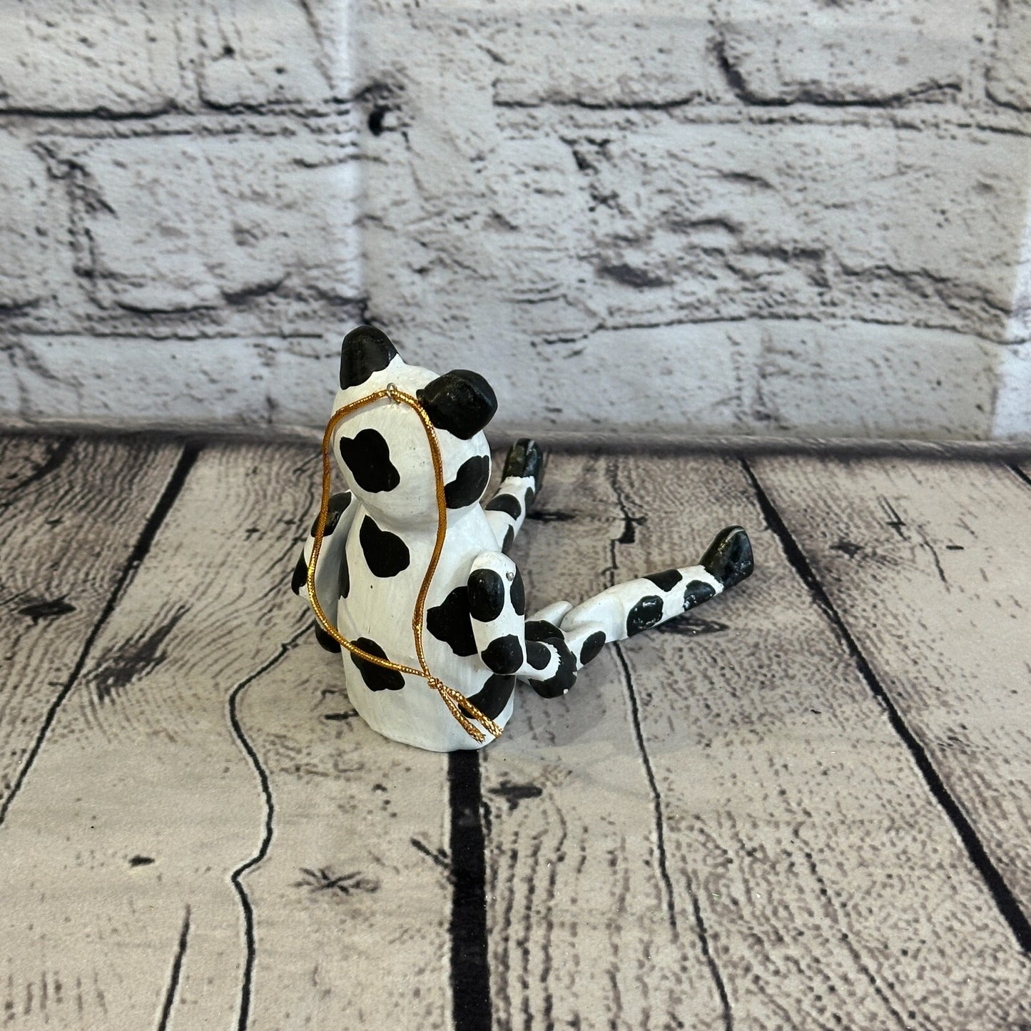 10cm Dotted Panda Sitting Animal, Wooden Shelf Ornament Handmade and Fairtrade