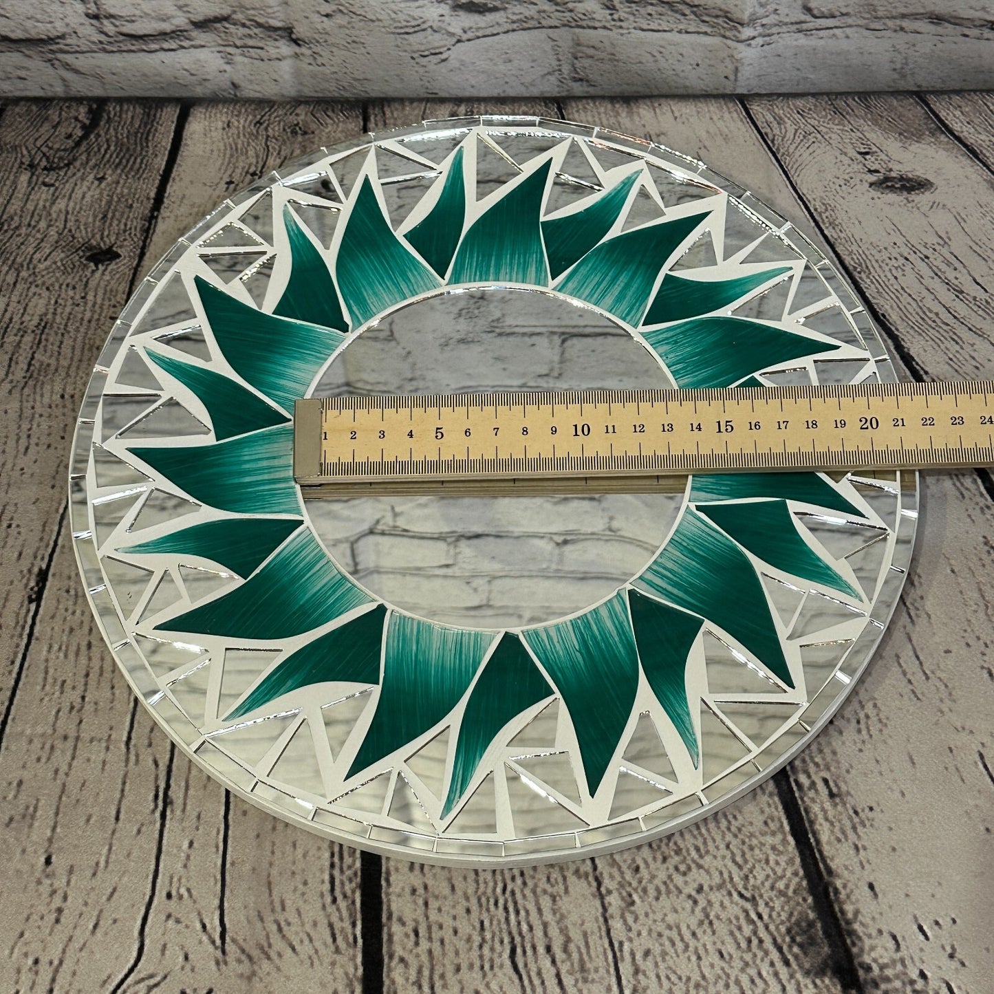 Green Flame Sun Mosaic Tile Wall Mirror 30cm x 30cm 12 Inches Handmade New