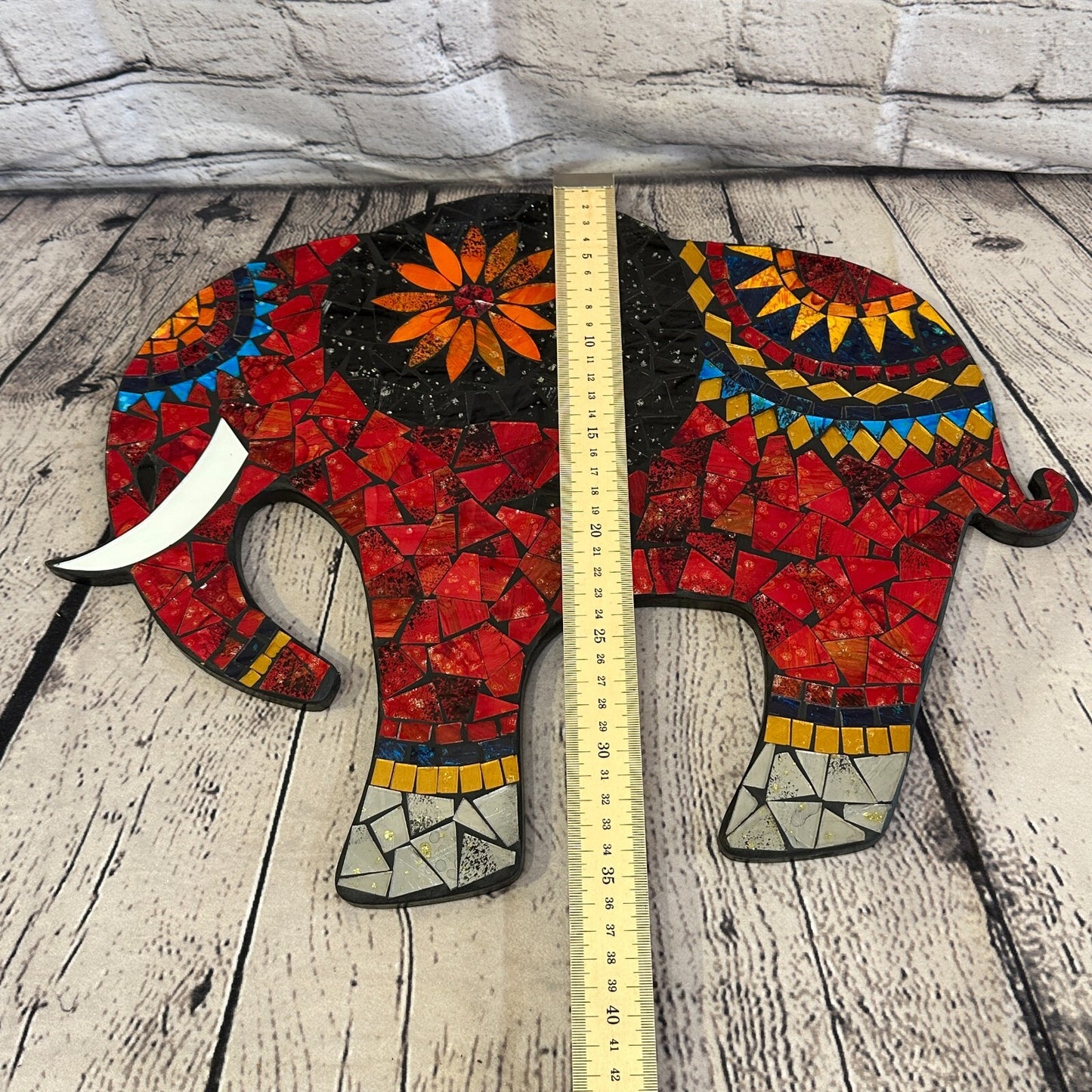 Red Elephant Mosaic Tile Wall Mirror 45cm x 35cm 18 Inches Handmade