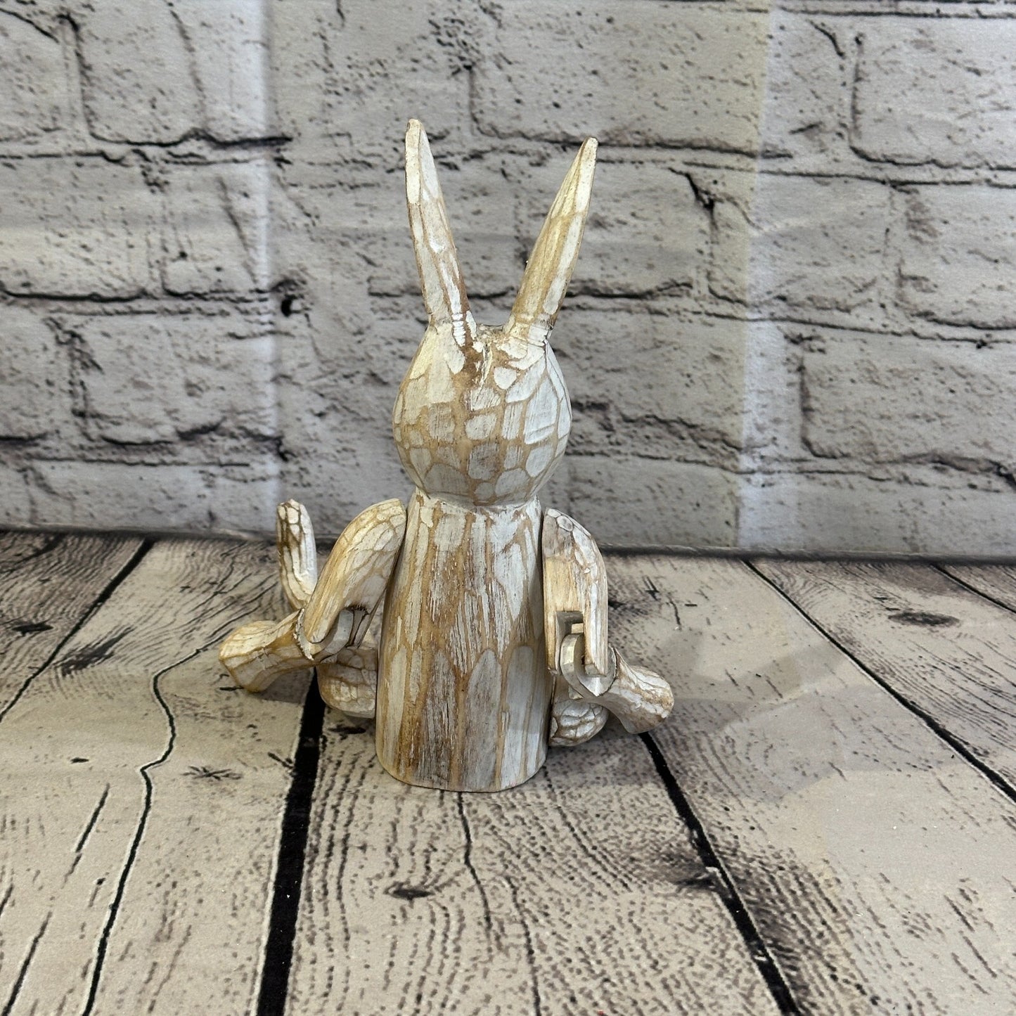 20cm Shabby White Rabbit Sitting Animal Wooden Shelf Ornament Handmade Fairtrade