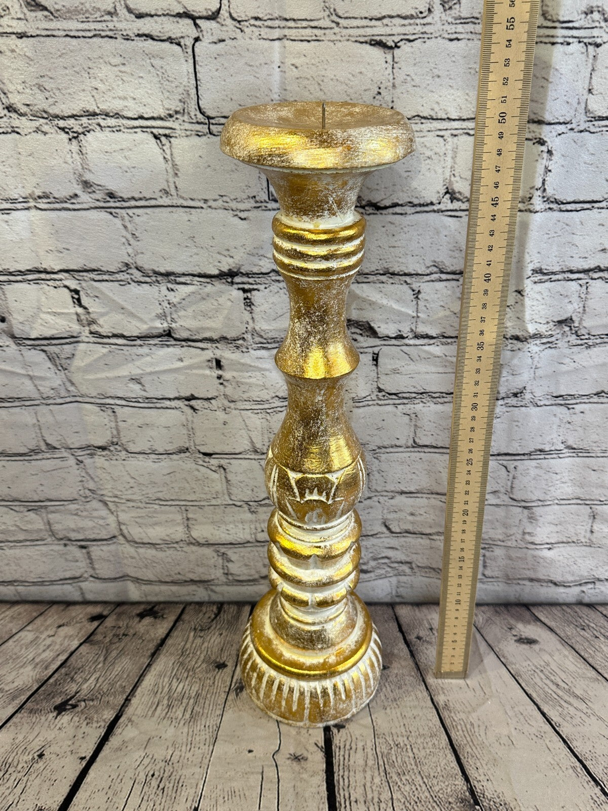 50cm Gold Tall Candlestick Shabby Chic Distressed Solid Column Candle Holder