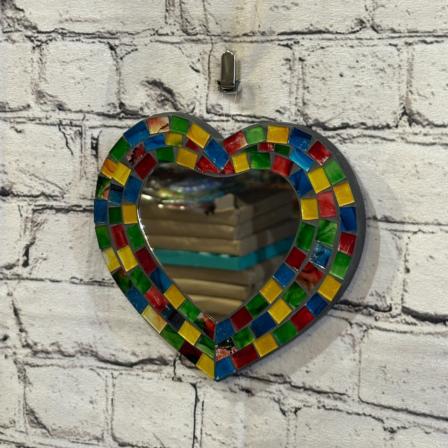 Rainbow Heart Shape Mosaic Tile Wall Mirror 20cm x 15cm 8 Inches Handmade New