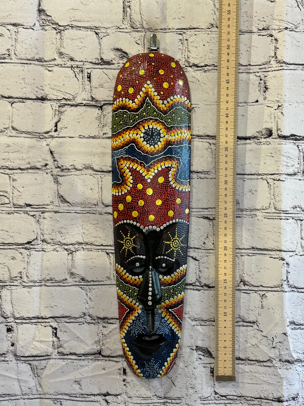 Mask 50cm Carved Wooden Dot Painted Ethnic Tribal Tiki Wall Art Handmade No 4