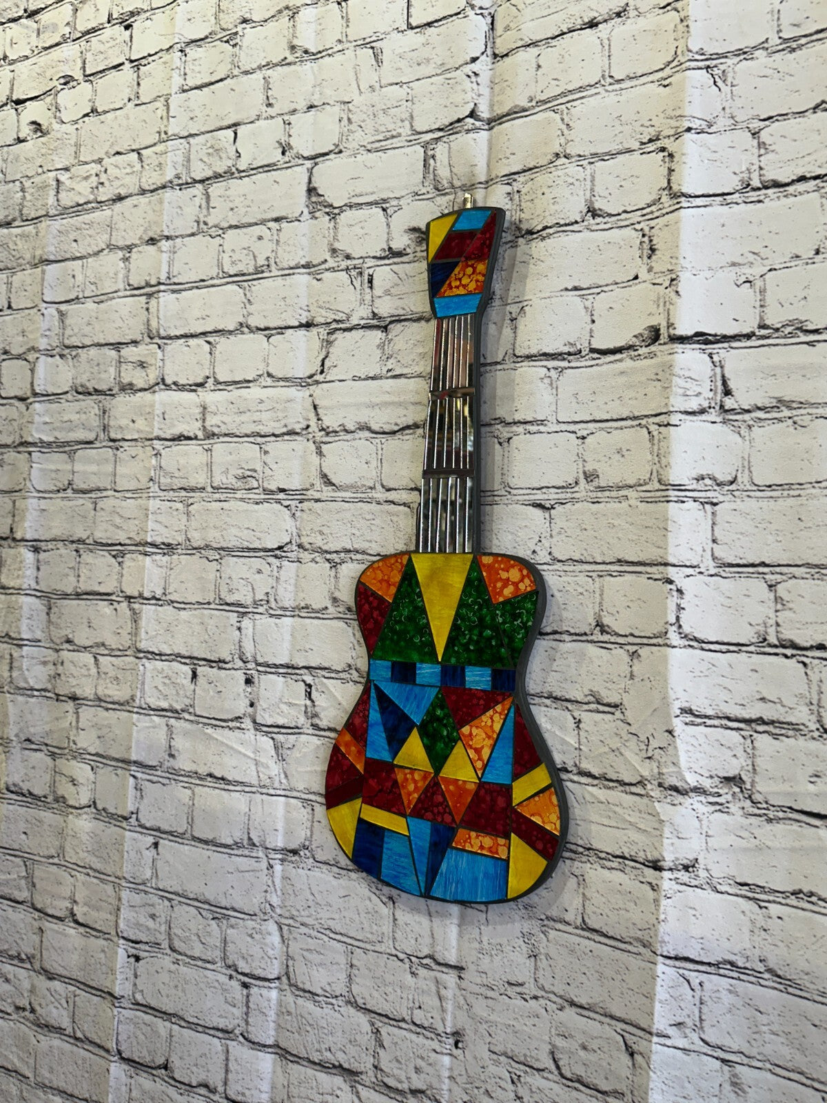 Bright Rainbow Guitar Mosaic Tile Wall Mirror 60cm x 20cm Handmade New