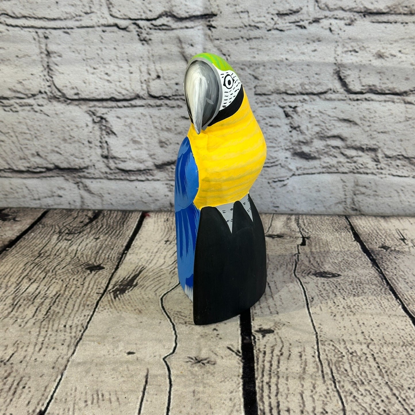 15cm Blue Parrot Bird Ornament Statue Fair Trade Hand Made Carved Wood