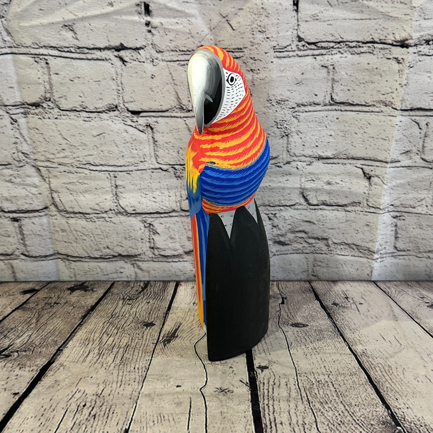 30cm Red Parrot Bird Ornament Statue Fair Trade Hand Made Carved Wood