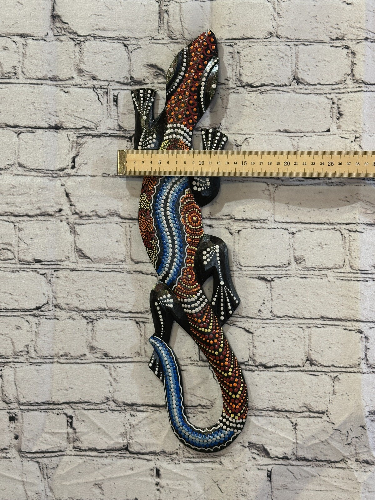 50cm Gecko Carved Wooden Dot Painted Ethnic Tribal Tiki Wall Handmade No 4