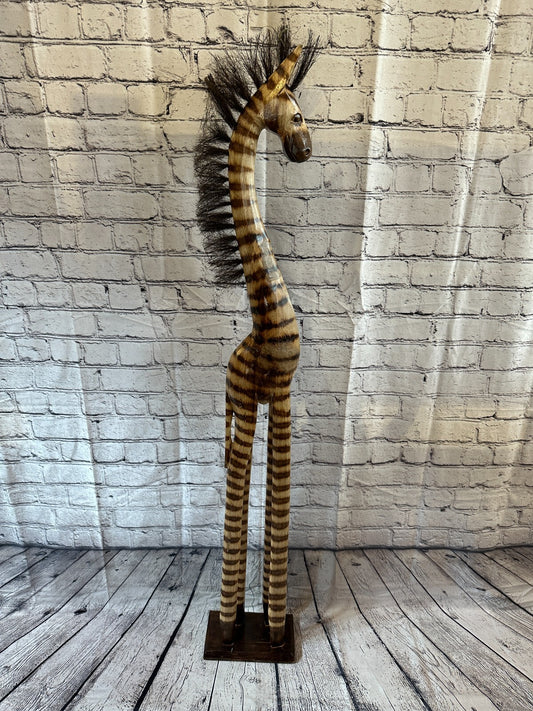 120cm Burnt Pattern Wood Horse Tall Statue Wood Modern Hand Carved Painted