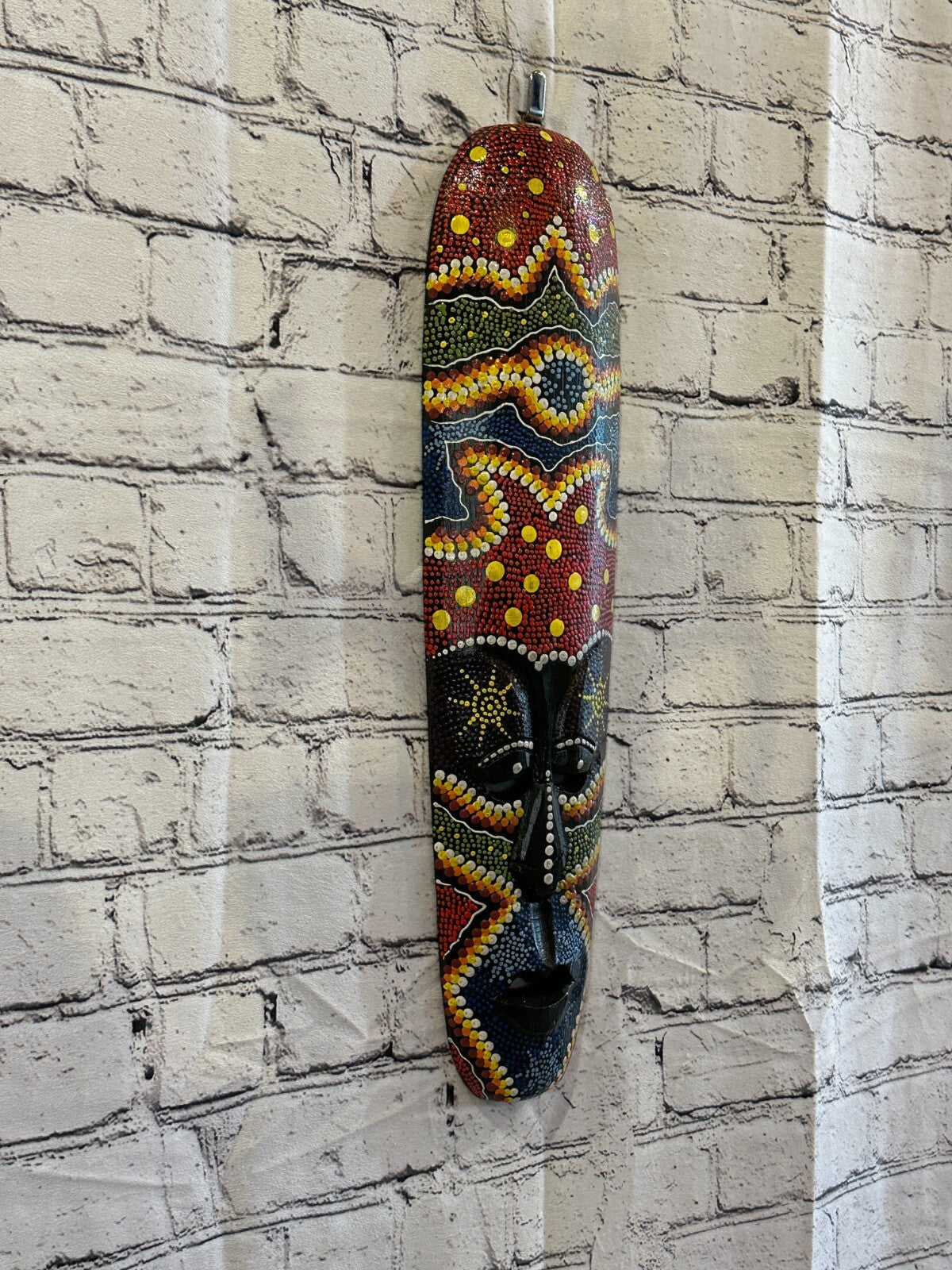 Mask 50cm Carved Wooden Dot Painted Ethnic Tribal Tiki Wall Art Handmade No 4