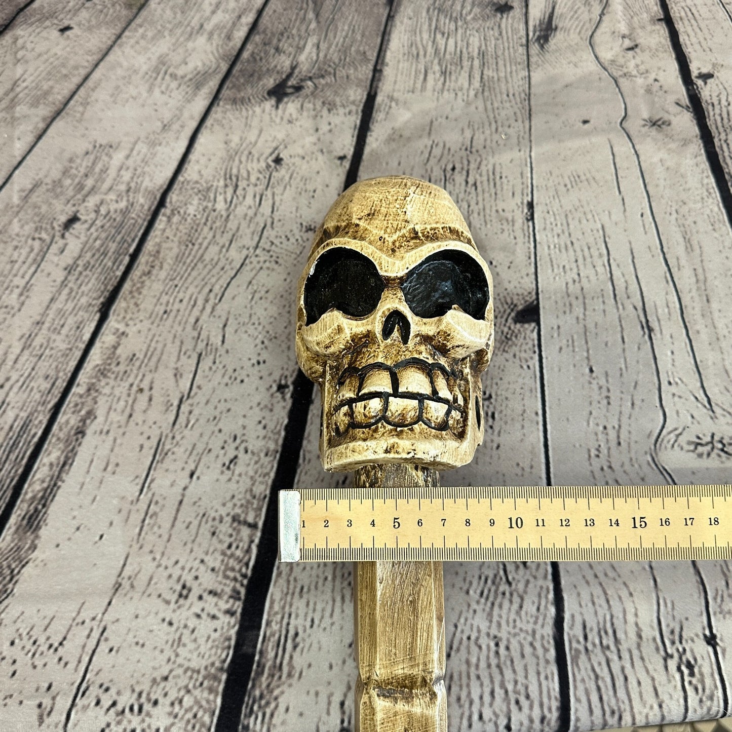 Skull Head Bald Plain 100cm Tribal Walking Stick Cane Hand Carved Light Wood