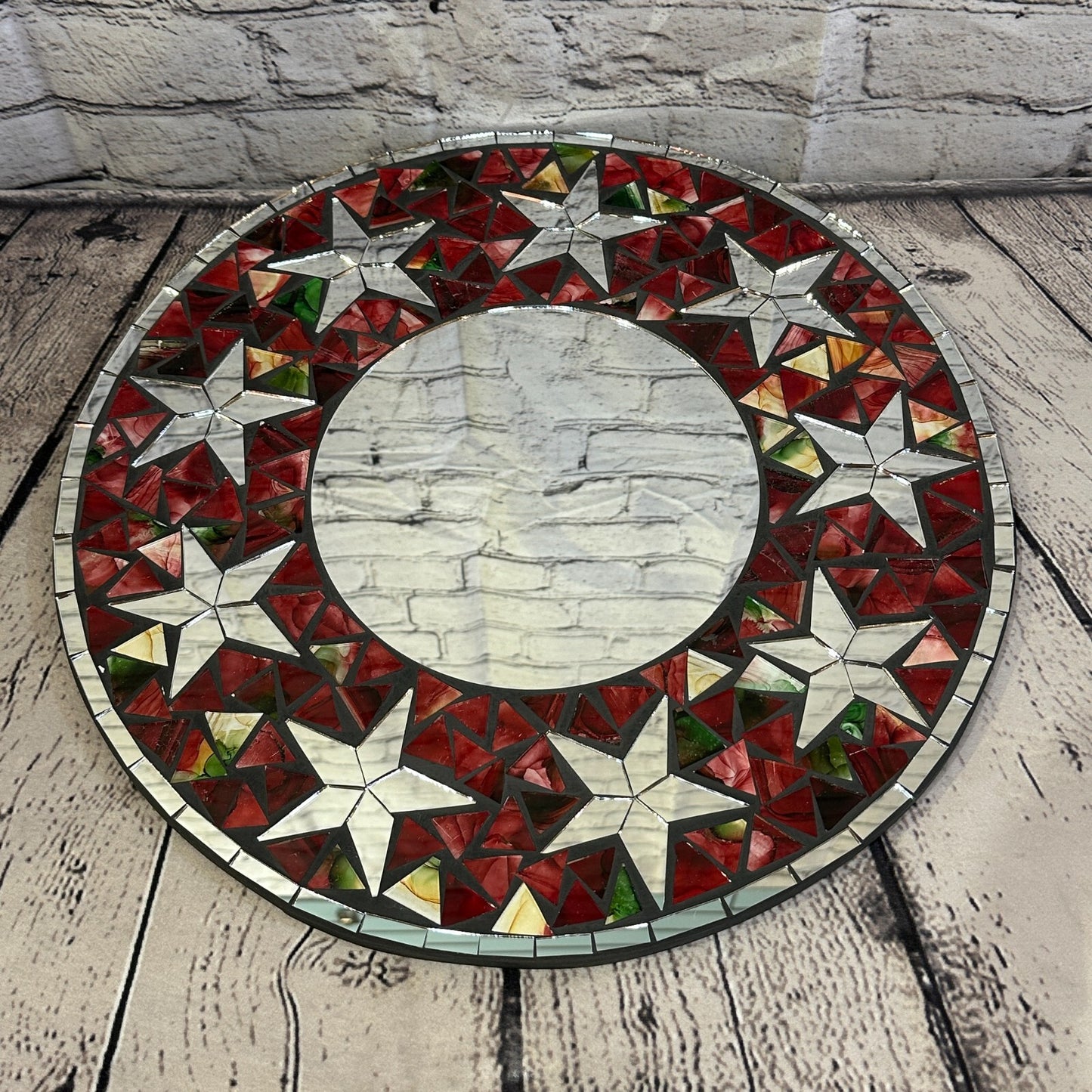 Red Stars Mosaic Tile Wall Mirror 40cm x 40cm 16 Inches Handmade New