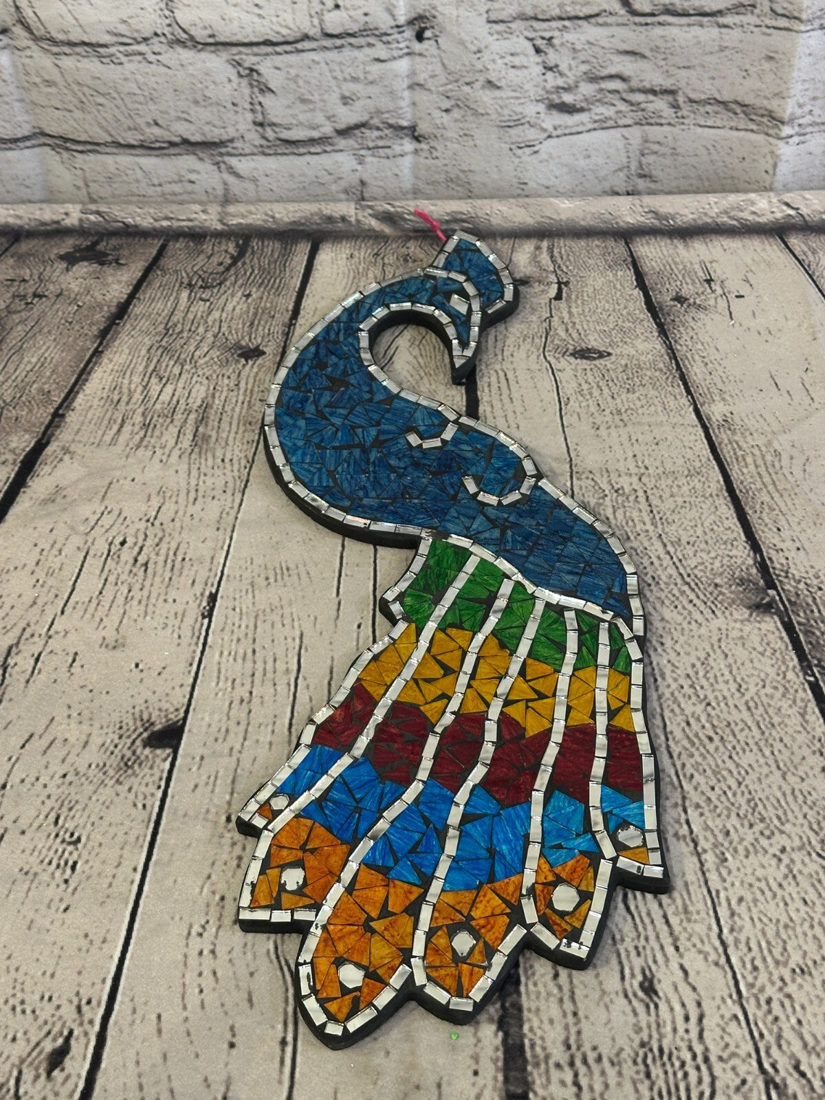 Rainbow Dark Blue Peacock Mosaic Tile Wall Mirror 45cm x 20cm Handmade New