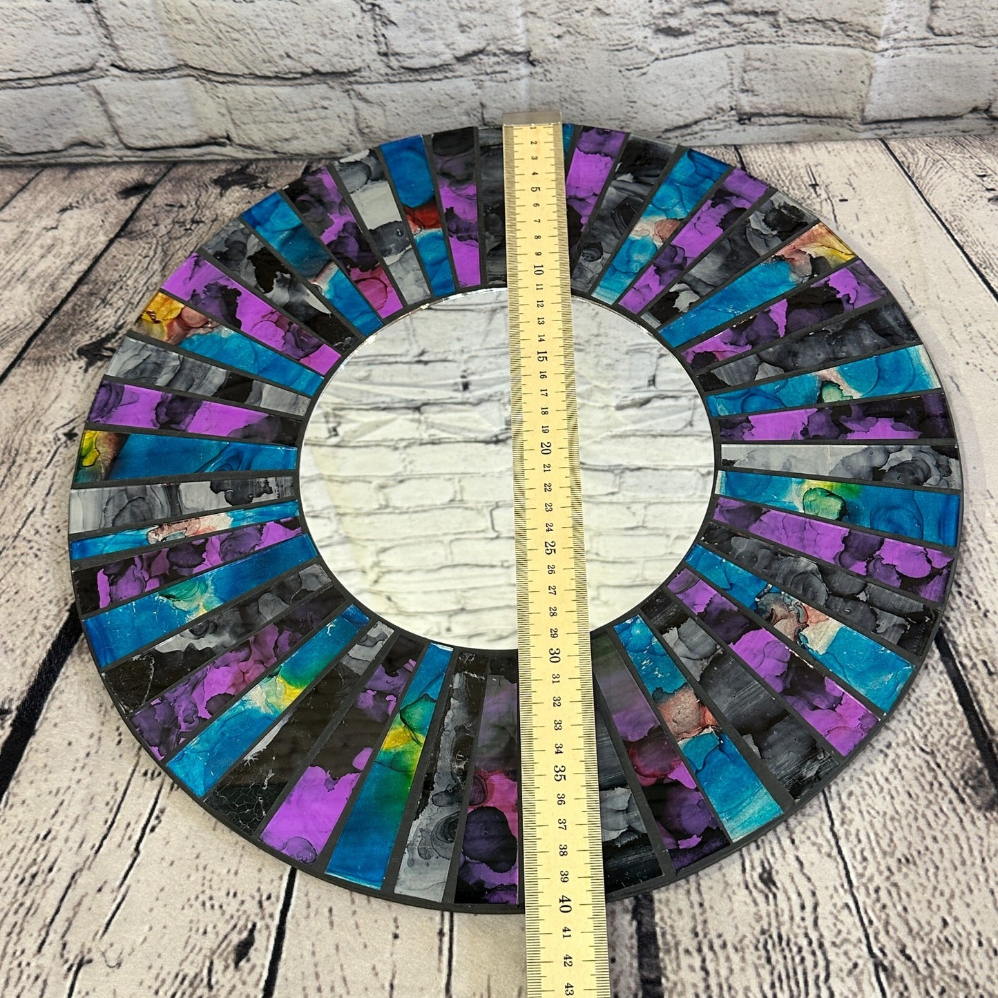 Purple Blue Line Mosaic Tile Wall Mirror 40cm x 40cm 16 Inches Handmade New