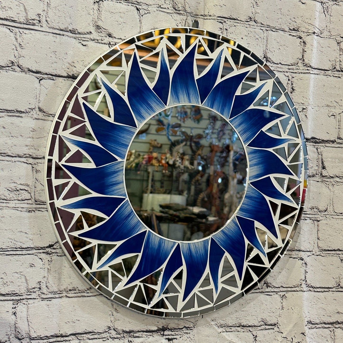 Dark Blue Flame Sun Mosaic Tile Wall Mirror 40cm x 40cm 16 Inches Handmade New