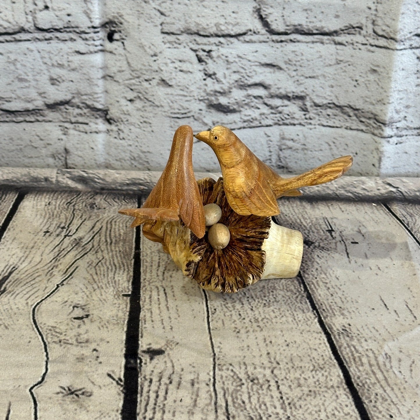 10cm Double Bird Nest Mushroom Parasite Ornament Natural Carving Fairtrade Wood