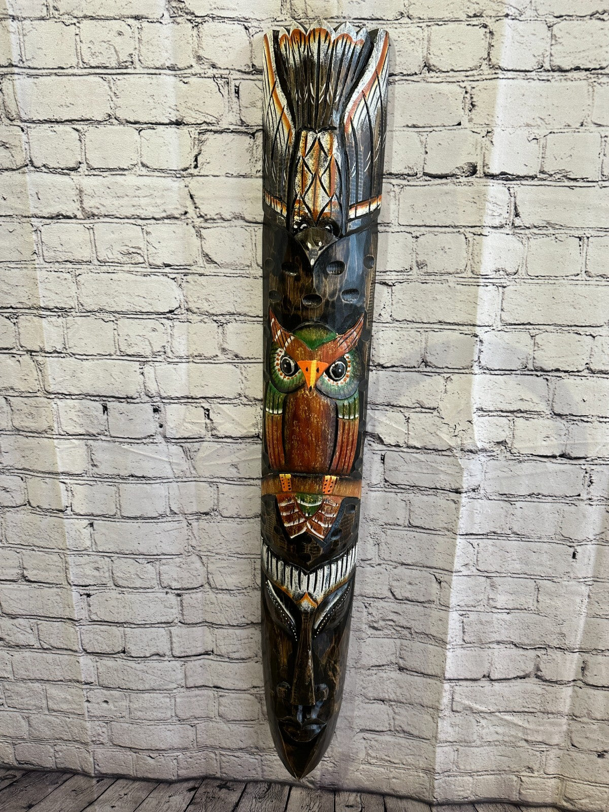 100cm Eagle Owl Hand Carved Fair Trade Wooden Animal Wall Art Wall Hang Mask