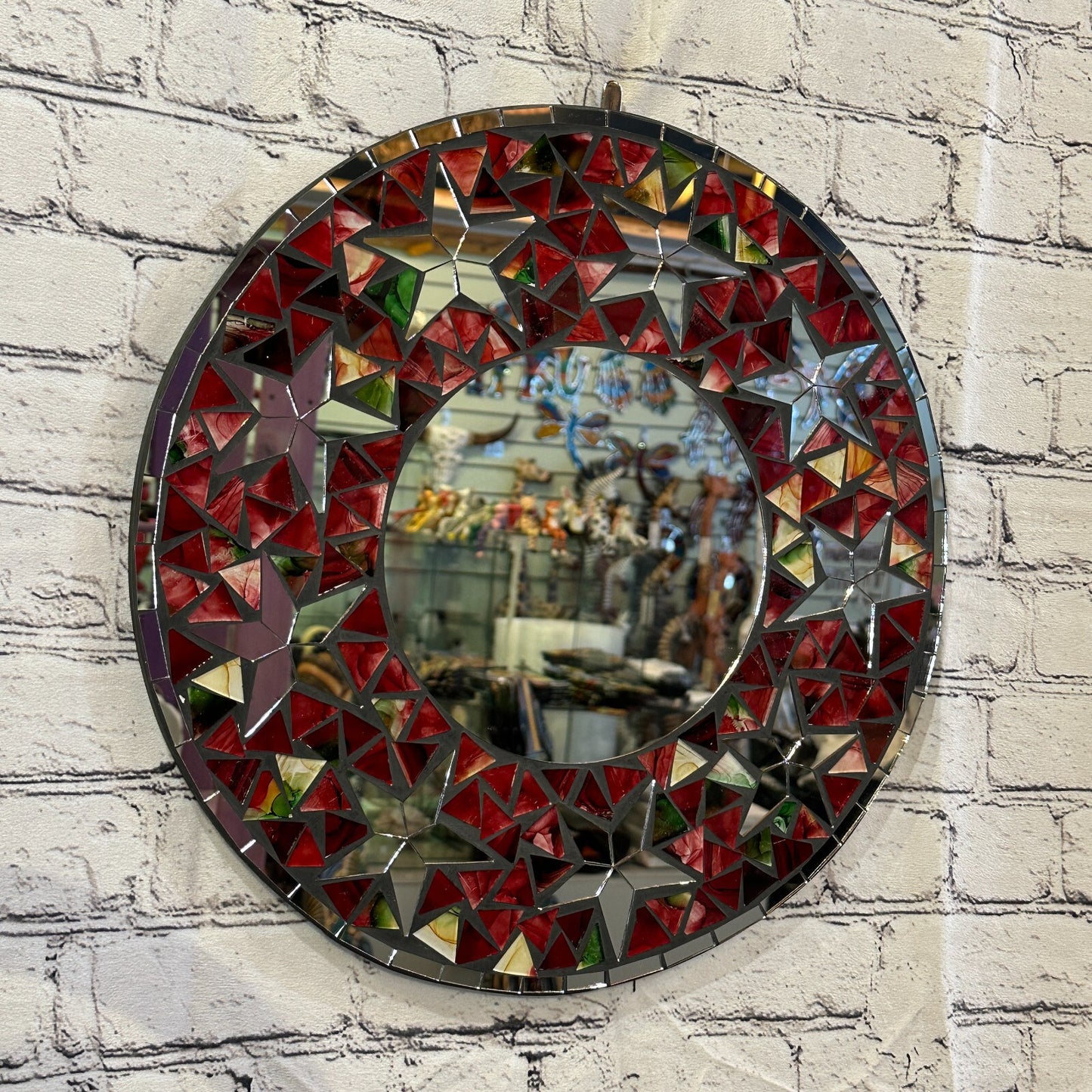Red Stars Mosaic Tile Wall Mirror 40cm x 40cm 16 Inches Handmade New