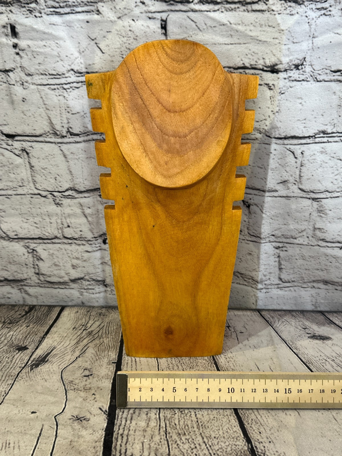 30cm Hand Carved Wooden Necklace On Base Chain Jewellery Display Stand Bust