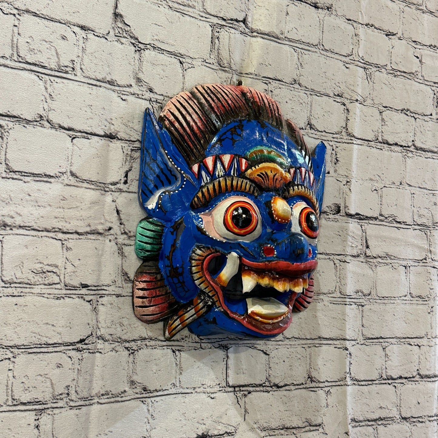 Large Wooden Blue Barong Wall Mask 30cm x 25cm Handmade And Fairtrade