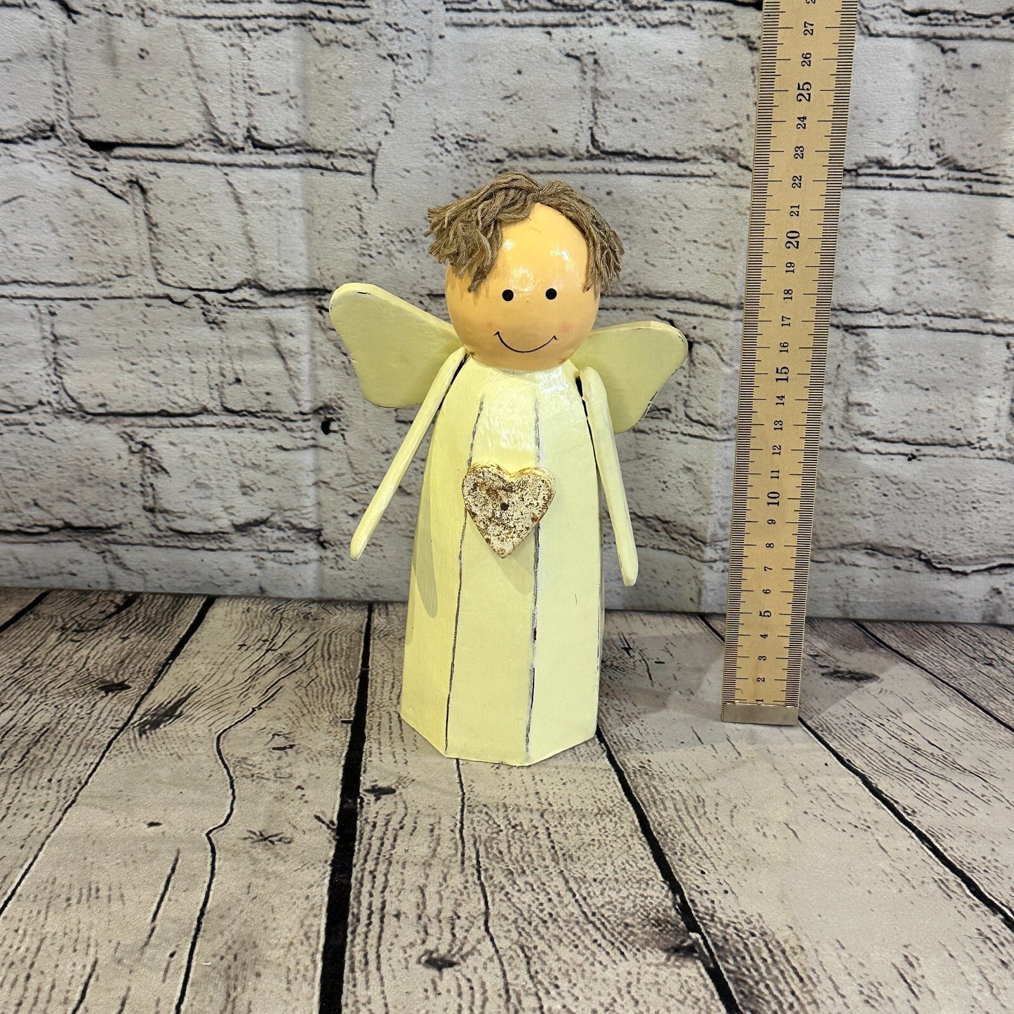 20cm x 8cm White Cream Angel Gold Heart Handcrafted Wood Xmas Christmas Ornament