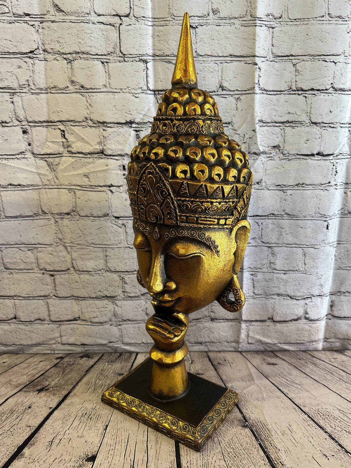 65cm Gold Buddha Head Wooden Standing Statue Figurine Ornament Fair Trade