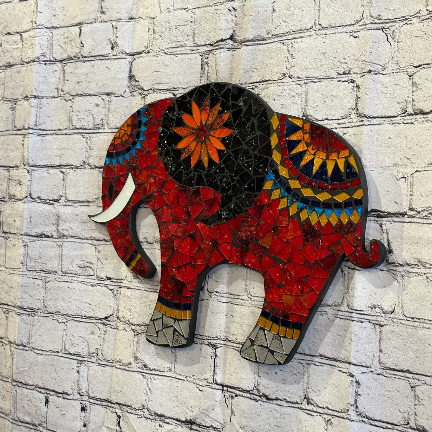 Red Elephant Mosaic Tile Wall Mirror 45cm x 35cm 18 Inches Handmade