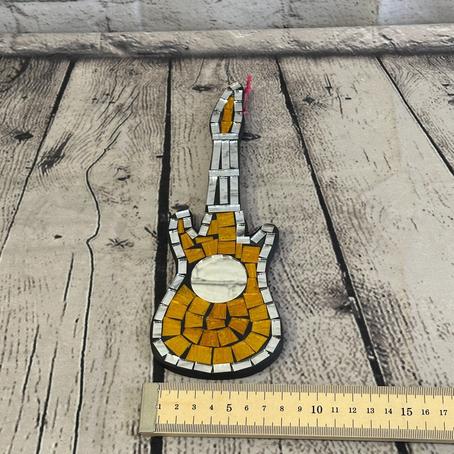 Bright Yellow Electric Guitar Mosaic Tile Wall Mirror 20cm x 8cm Handmade New