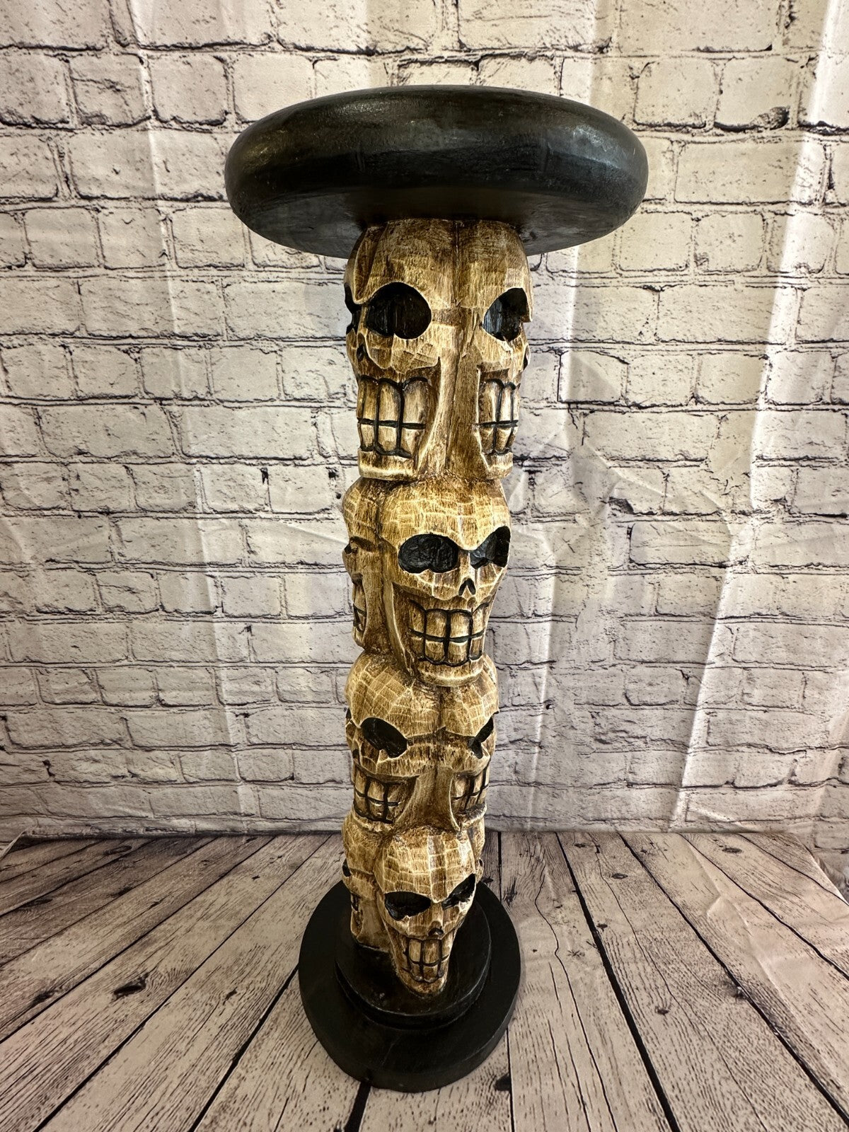 75cm Skull Tower Wood Side Table Bone Skull Flower Stand Solid Wood Gothic New