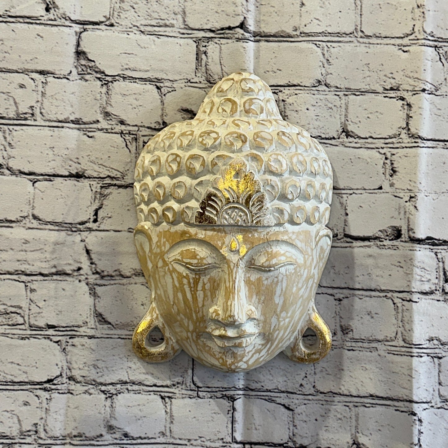 30cm x 20cm Light Brown Buddha Head Mask Wooden Hanging Statue Figurine Ornament