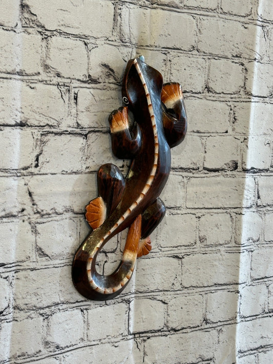 30cm Gecko Lizard Brown Wood Wall Hanging Wooden Ornaments Wood Carving