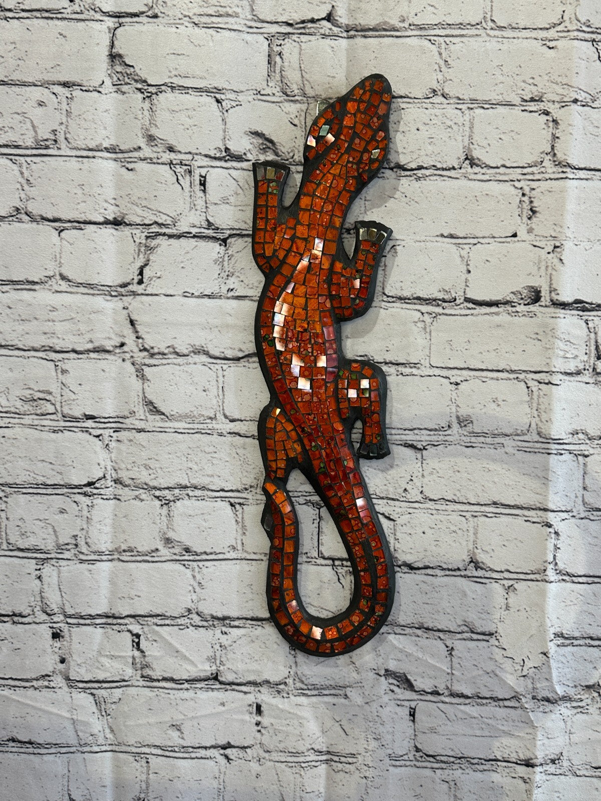 50cm Gecko Burnt Orange Mosaic Wall Hanging Wooden Ornaments Wood Carving