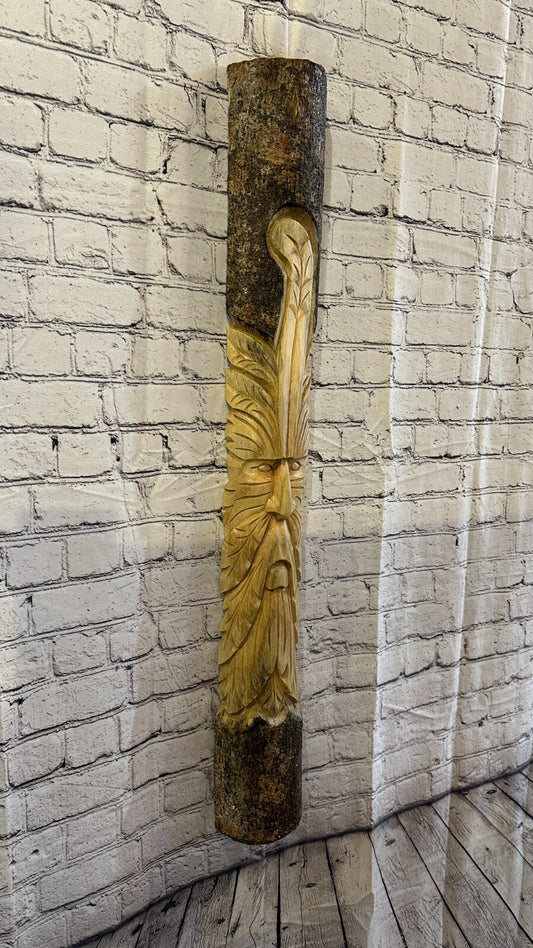 Green Man Of The Woods 100cm Hand Carved Wizard Tree Trunk Wood Fairtrade