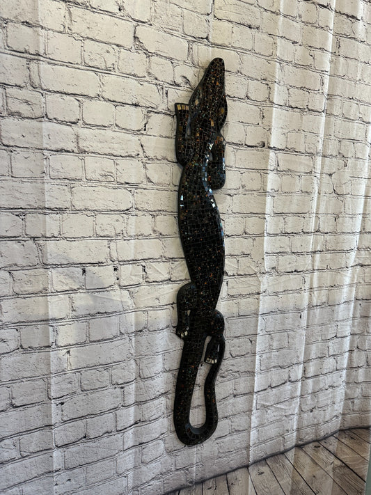 80cm Gecko Black Mosaic Wall Hanging Wooden Ornaments Wood Carving