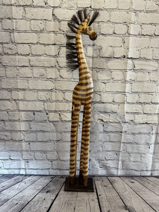 80cm Burnt Pattern Wood Horse Tall Statue Wood Modern Hand Carved Painted