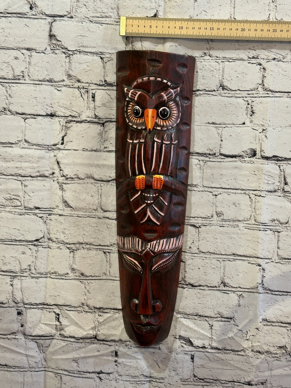 50cm Brown Owl Hand Carved Fair Trade Wooden Animal Wall Art Wall Hang Mask