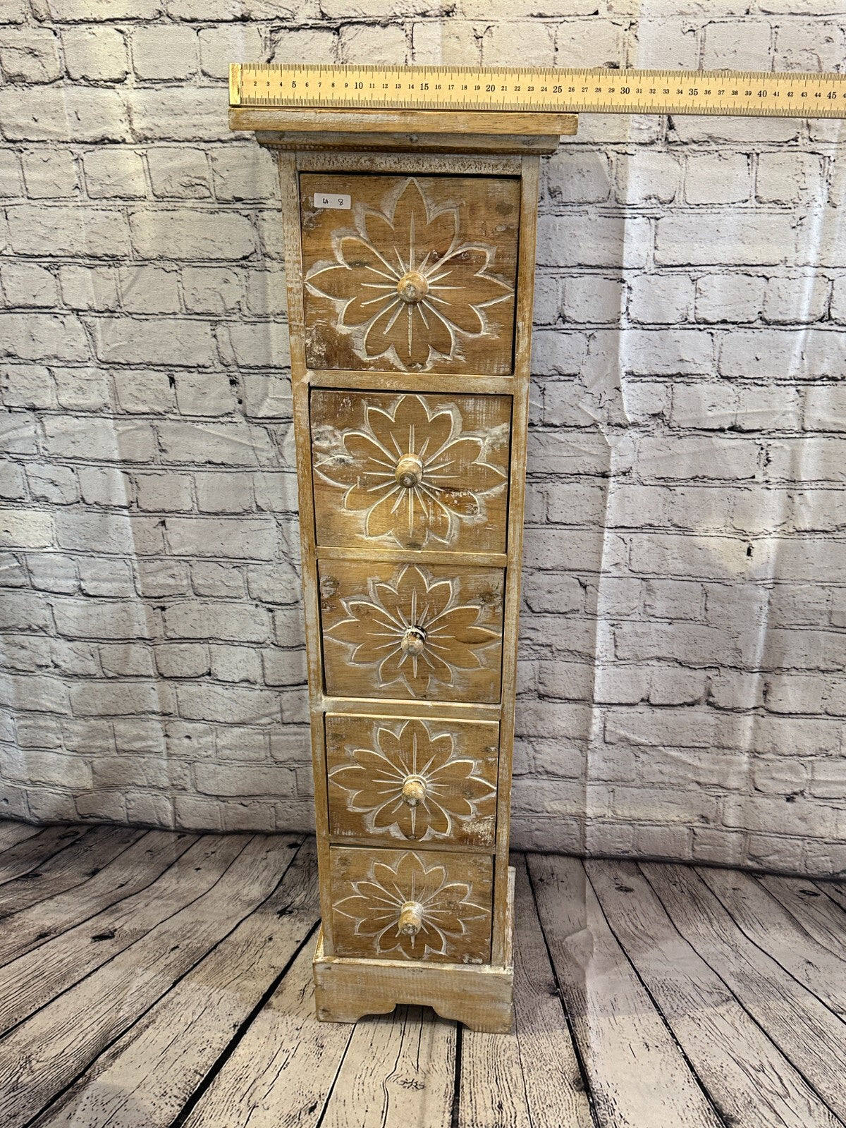 100cm x 25cm Cream 5 Draw Wooden Side Cabinet Living Hallway Storage Furniture