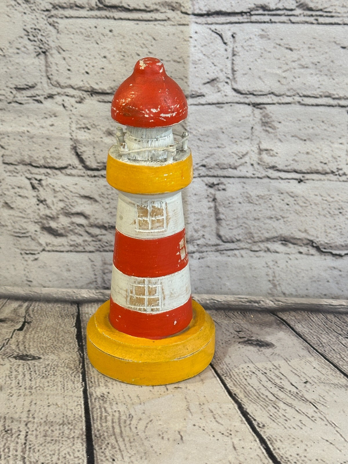 20cm Red White Wooden Lighthouse Ornament Nautical Coastal Sculpture Statue