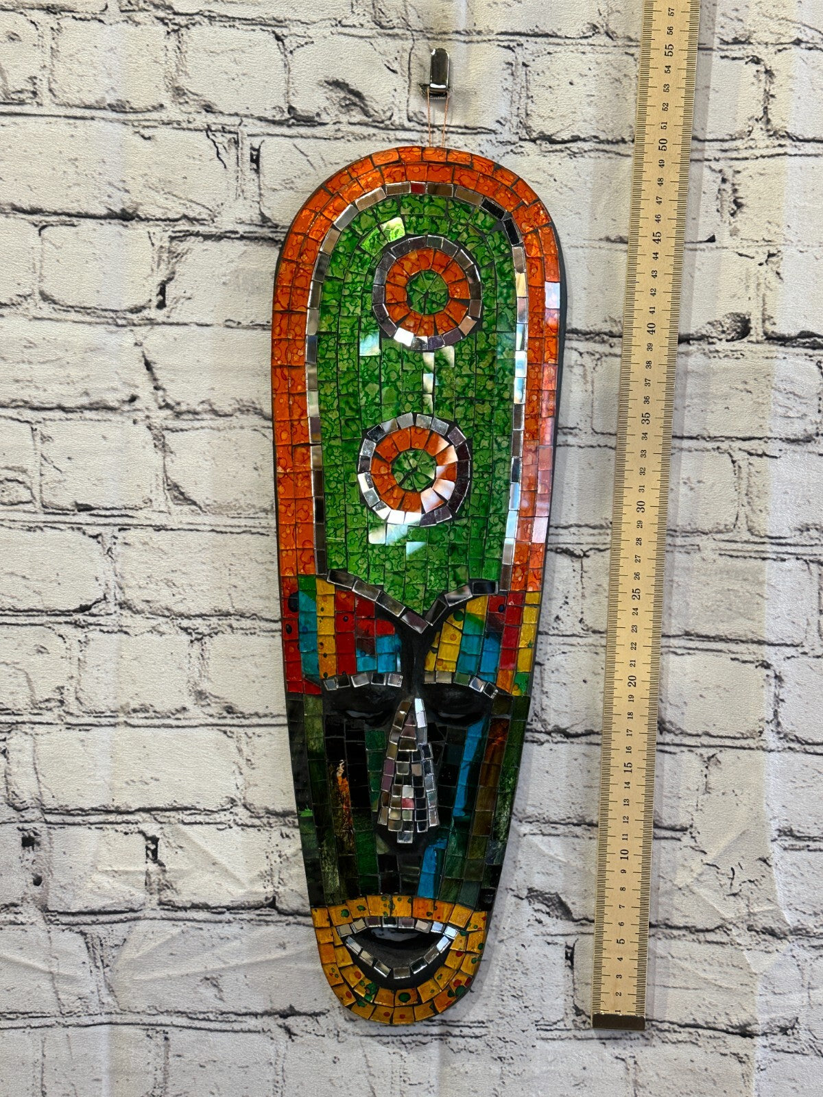 50cm Mosaic Mirror Mask Carved Painted Ethnic Tribal Wall Art Handmade Design 3
