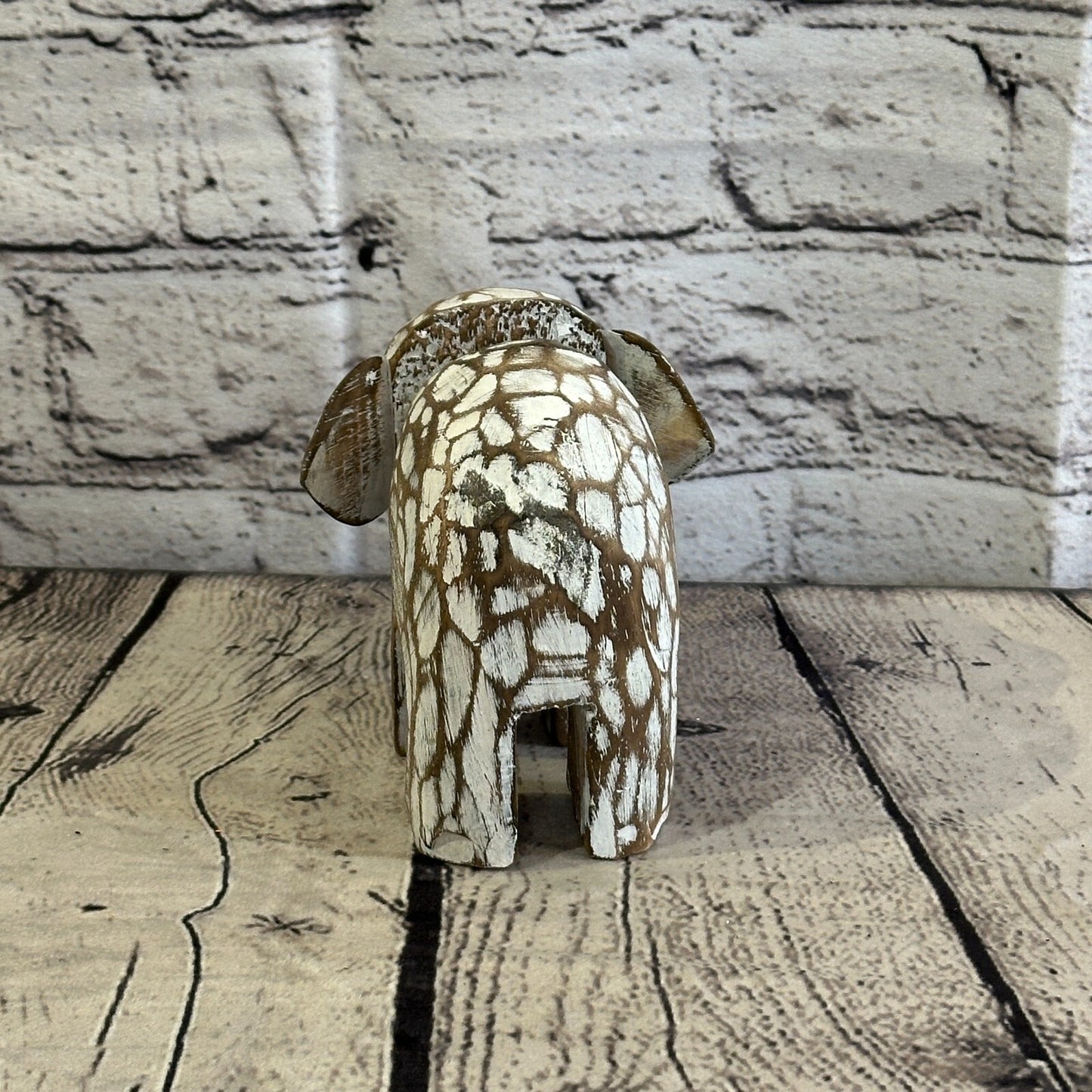 Brown Wooden Elephant With Shabby Pattern 10cm x 10cm Handmade and Fairtrade