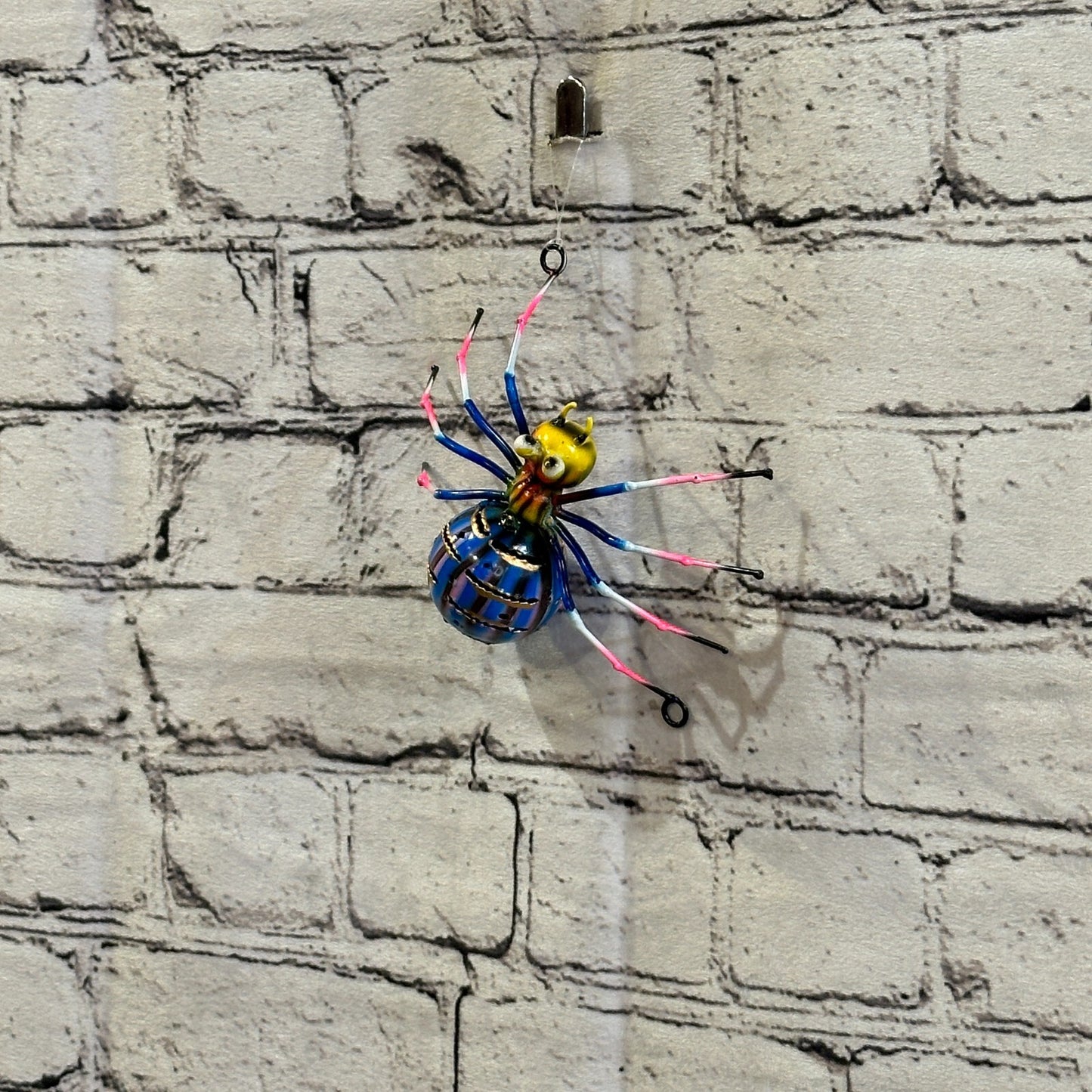 12cm x 8cm Blue Yellow Spider Bug Metal Tin Wall Hanging Ornament Painted Statue