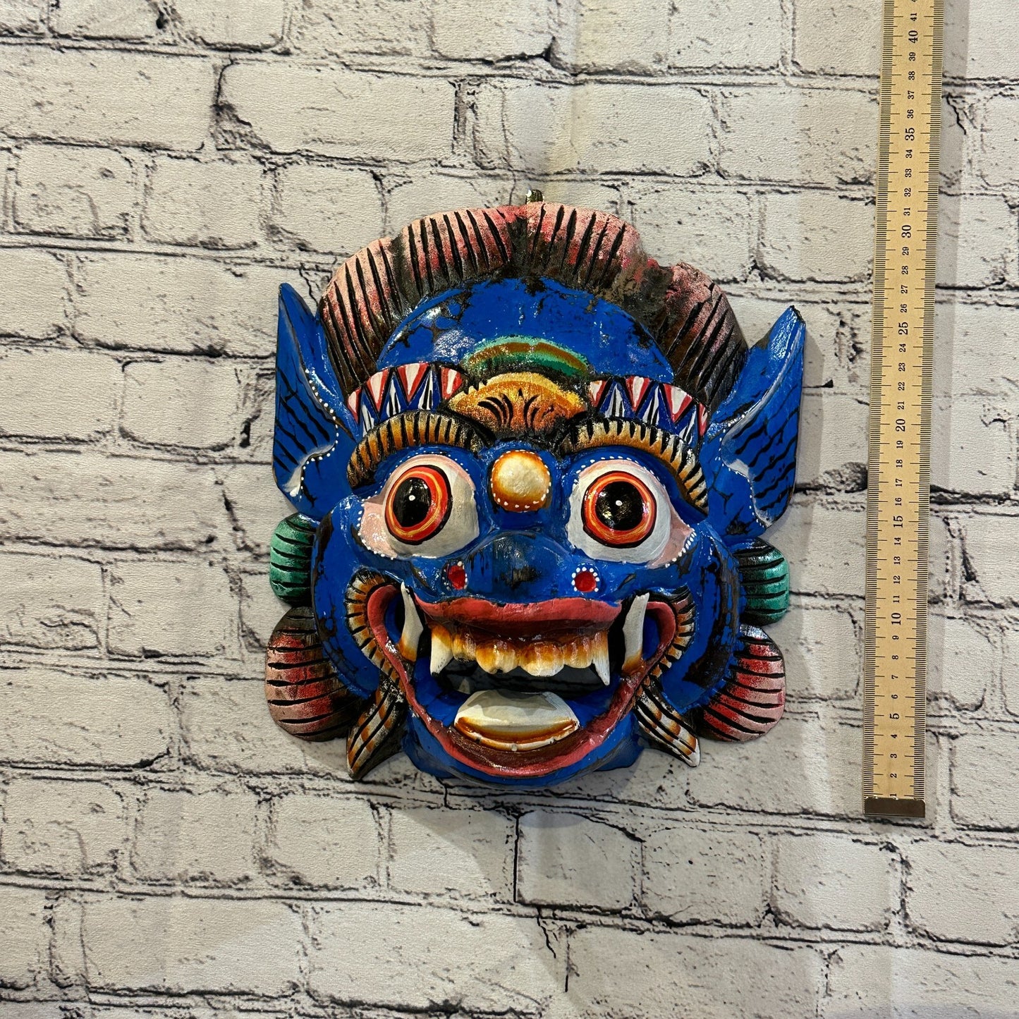 Large Wooden Blue Barong Wall Mask 30cm x 25cm Handmade And Fairtrade